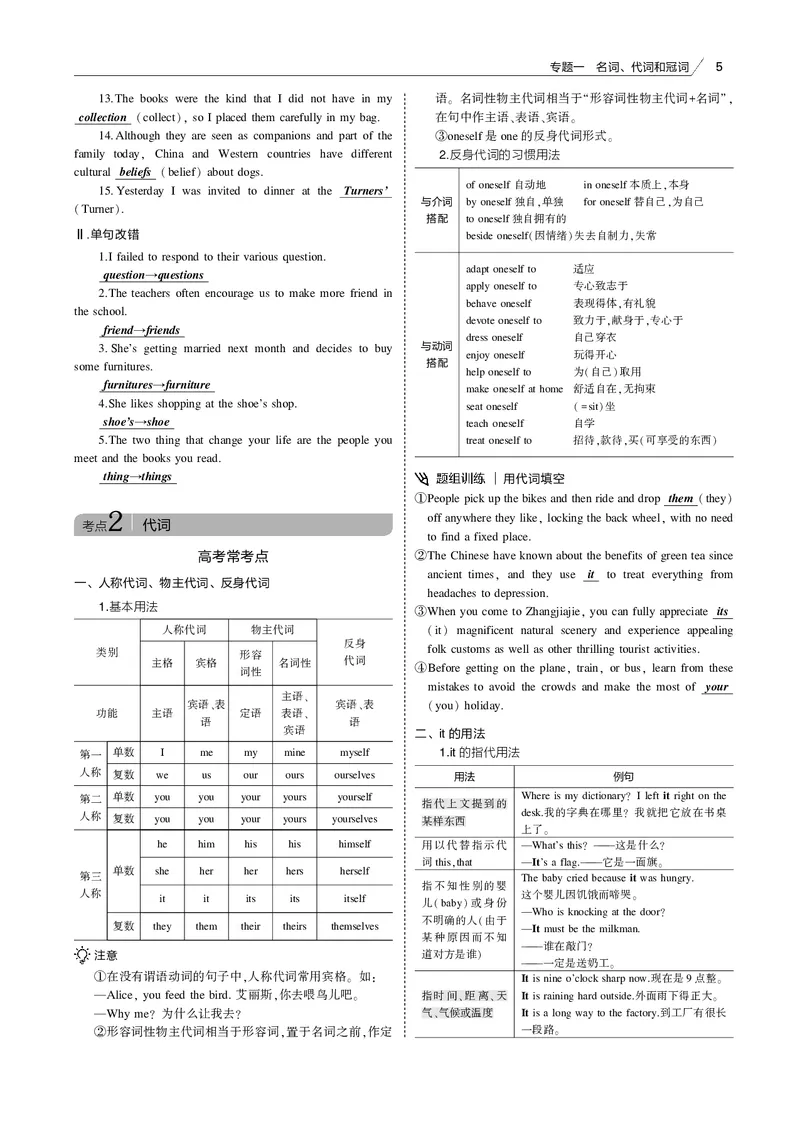 《专题一名词、代词和冠词_2022版教学资源包_五年高考三年模拟_2022版课标版高考总复习英语5·3B版_专题一名词、代词和冠词_专题一名词、代词和冠词（专题电子书）_专题电子书》第5页预览