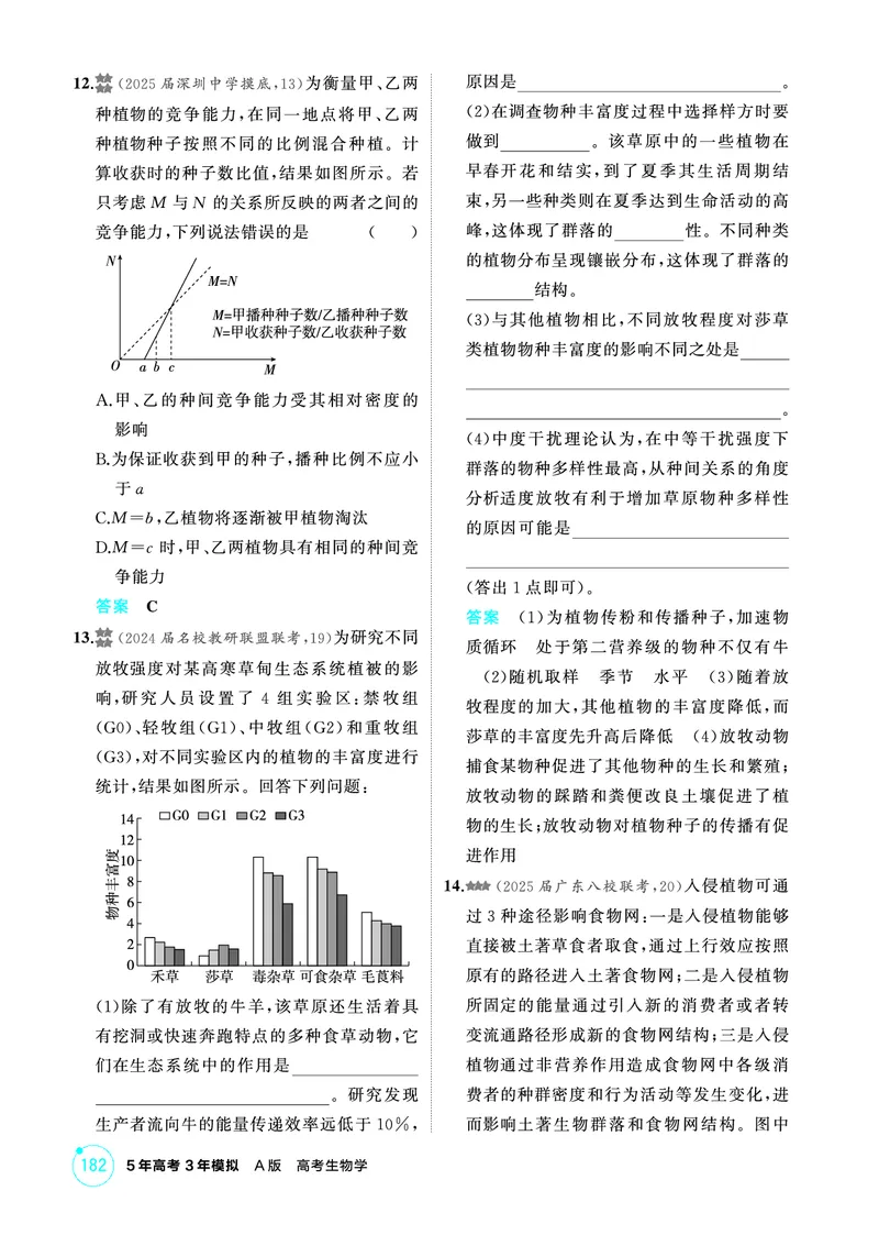 《1_精练册-第19章群落及其演替_2026版教学资源包_202653高考总复习A版_广东版_2026版.广东版.选考总复习.生物.5·3A版_第4部分生物与环境_第19章群落及其演替_4_PDF教参电子书》第4页预览