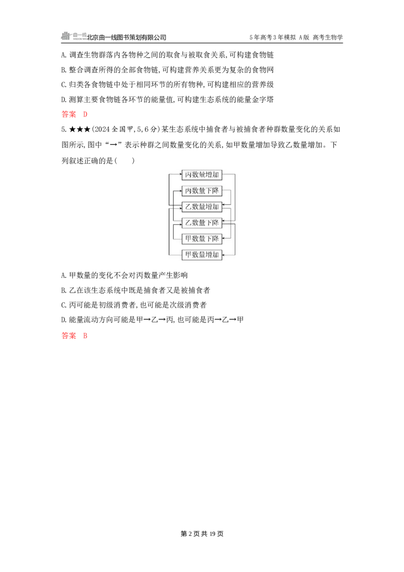 《1_精练册word-第20章　生态系统及其稳定性_2026版教学资源包_202653高考总复习A版_广东版_2026版.广东版.选考总复习.生物.5·3A版_第4部分生物与环境_第20章生态系统及其稳定性_3_习题WORD》第2页预览