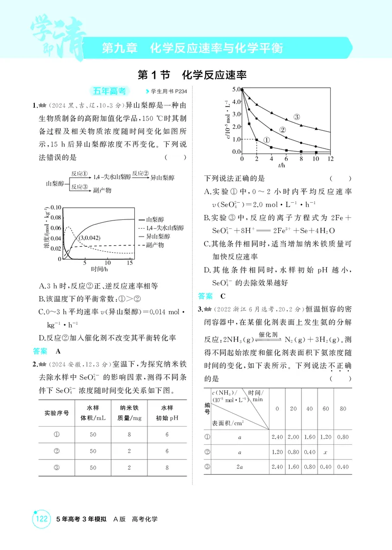 《1_精练册-第九章　化学反应速率与化学平衡_2026版教学资源包_202653高考总复习A版_广东版_2026版.广东版.选考总复习.化学.5·3A版_二、教师用书PDF_第九章化学反应速率与化学平衡》第1页预览