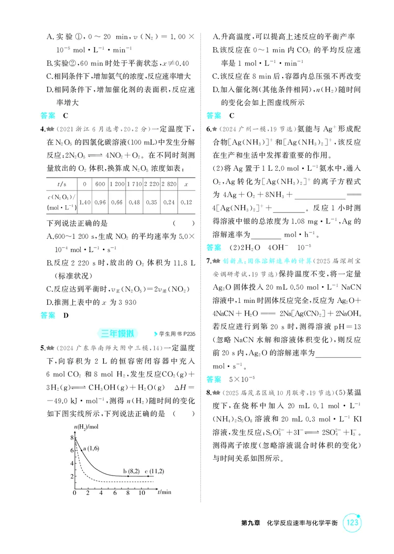 《1_精练册-第九章　化学反应速率与化学平衡_2026版教学资源包_202653高考总复习A版_广东版_2026版.广东版.选考总复习.化学.5·3A版_二、教师用书PDF_第九章化学反应速率与化学平衡》第2页预览