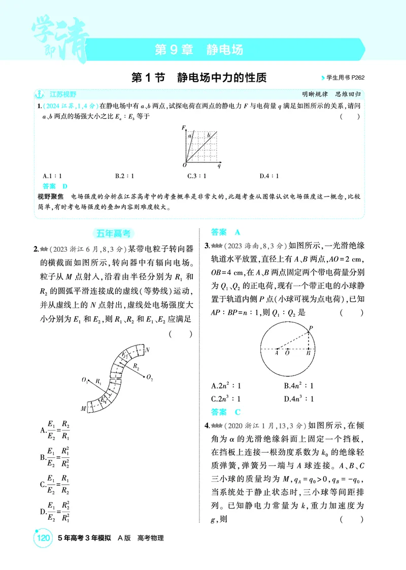 《1_精练册PDF09-第9章　静电场_2026版教学资源包_202653高考总复习A版_江苏版_2026版.江苏版.选考总复习.物理.5·3A版_二、教师用书PDF_第9章静电场_1_PDF教参电子书》第1页预览