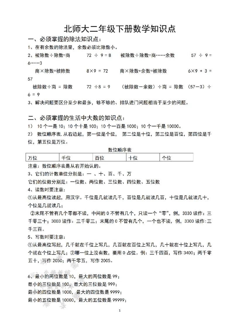 《二（下）北师大数学知识点汇总-SY_2年级下册同步教辅_2下-数学_二下数学-必背资料通用》第1页预览