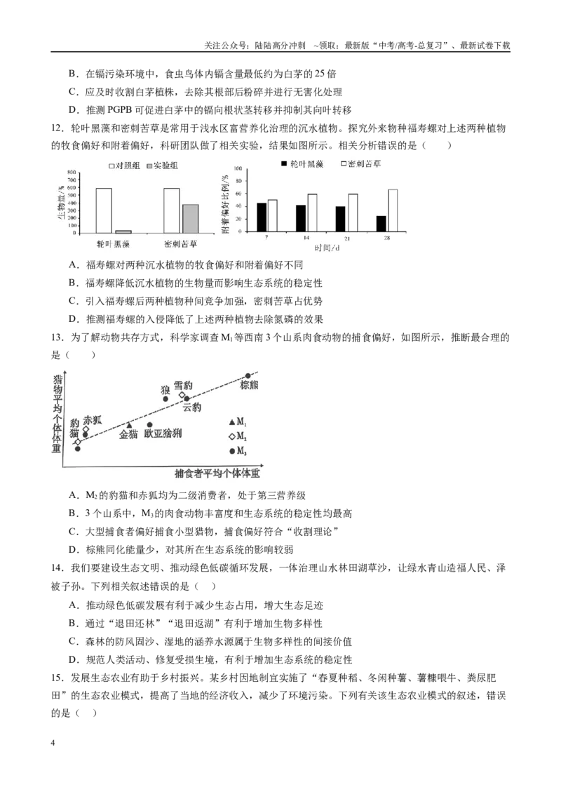 《第九单元生物与环境（测试）（学生版)_06-生物-高考总复习_一轮复习_2025年_2025年新高考生物一轮复习讲义PPT知识点习题训_资料_第九单元生物与环境》第4页预览