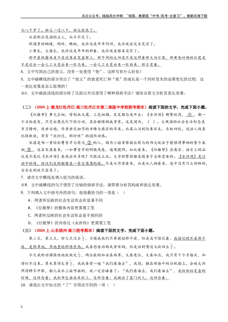 《重难点24：语言文字运用之修辞类题（学生版）_专项复习_2024年_2024年高考语文热点·重点·难点专练（新高考专用》第5页预览