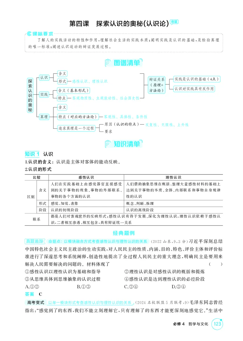 《1_精讲册-第四课　探索认识的奥秘(认识论）_2026版教学资源包_202653高考总复习A版_山东版_2026版.山东版.选考总复习.政治.5·3A版_一、图书电子教参_必修4哲学与文化_2_精讲册PDF》第1页预览