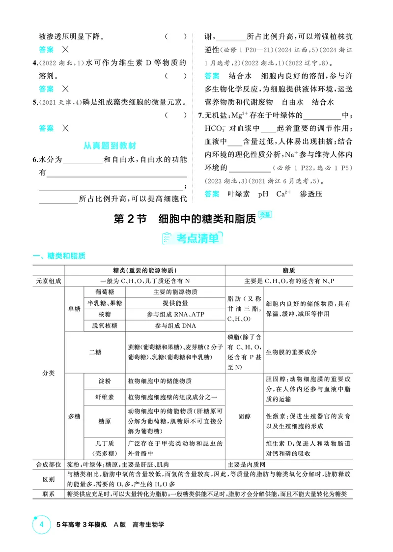 《1_精讲册PDF-第2章组成细胞的分子_2026版教学资源包_202653高考总复习A版_山东版_2026版.山东版.选考总复习.生物.5·3A版_第1部分分子与细胞_第2章组成细胞的分子_2_精讲册PDF》第2页预览