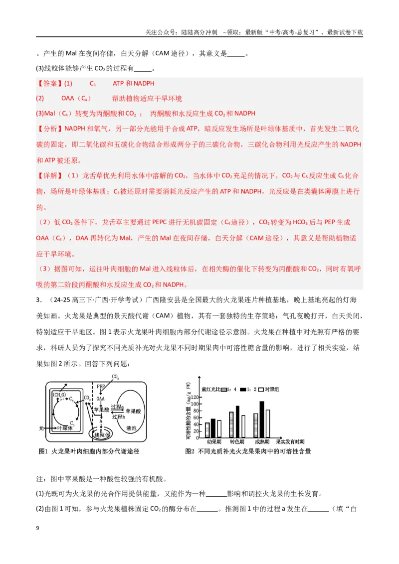 《重难题型02C3植物、C4植物和CAM植物的光合作用（教师版）_06-生物-高考总复习_专项复习_2025年_2025年高考生物重难点讲义专练（新高考通用）》第9页预览