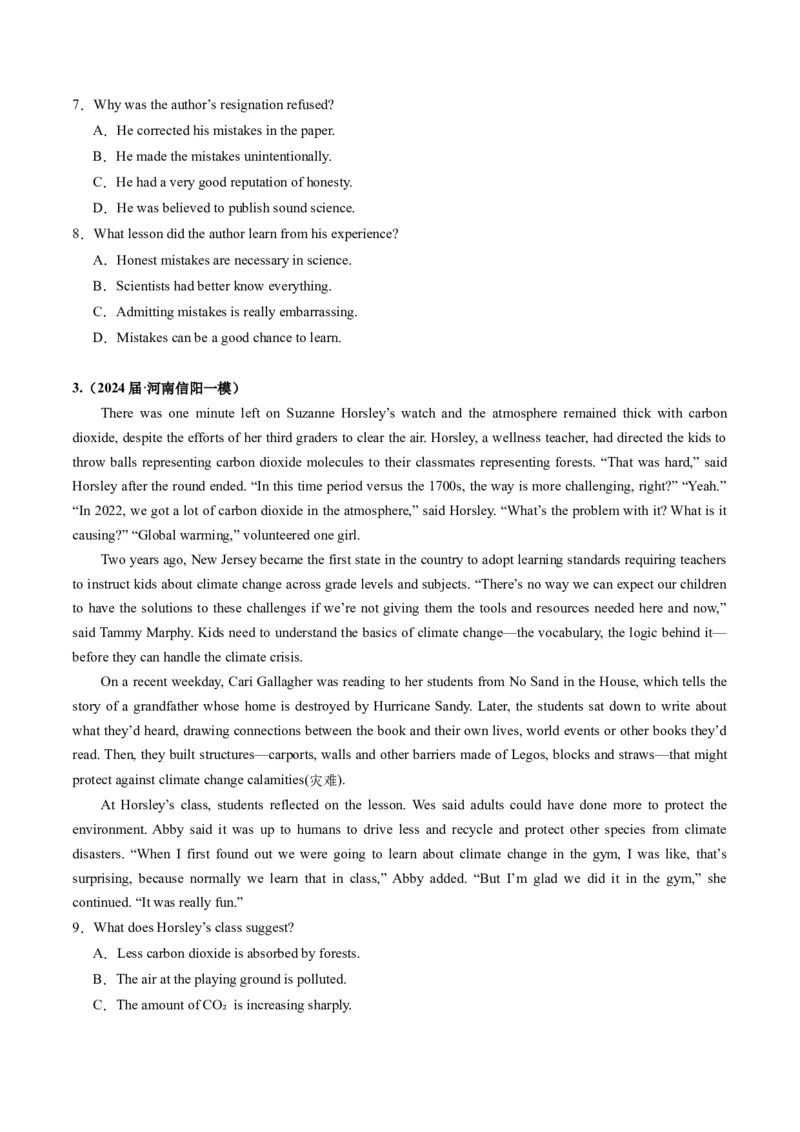 《02阅读理解（记叙文+新闻报道）（全国卷专用）（原卷版）_英语(2)_专项复习_2025年_2024年高考一模试题分类汇编英语全国卷专用》第3页预览