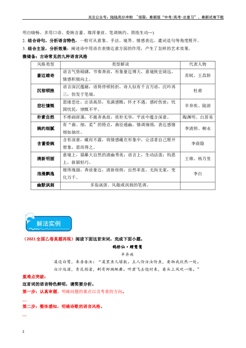 《重难点19：诗歌阅读之鉴赏诗歌语言风格（学生版）_专项复习_2024年_2024年高考语文热点·重点·难点专练（新高考专用》第2页预览