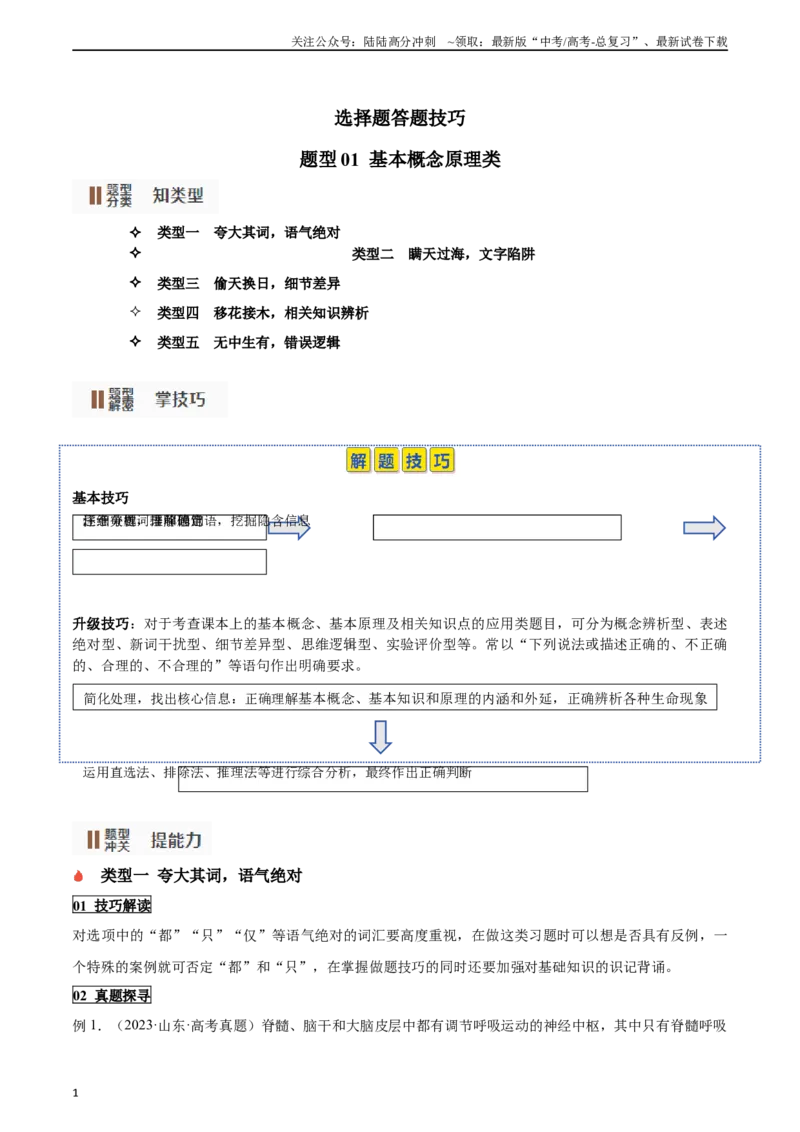 《题型01基本概念原理类（选择题5大类型解题技巧）（解析版）_06-生物-高考总复习_专项复习_2024年_2024年高考生物答题技巧与模板构建》第1页预览
