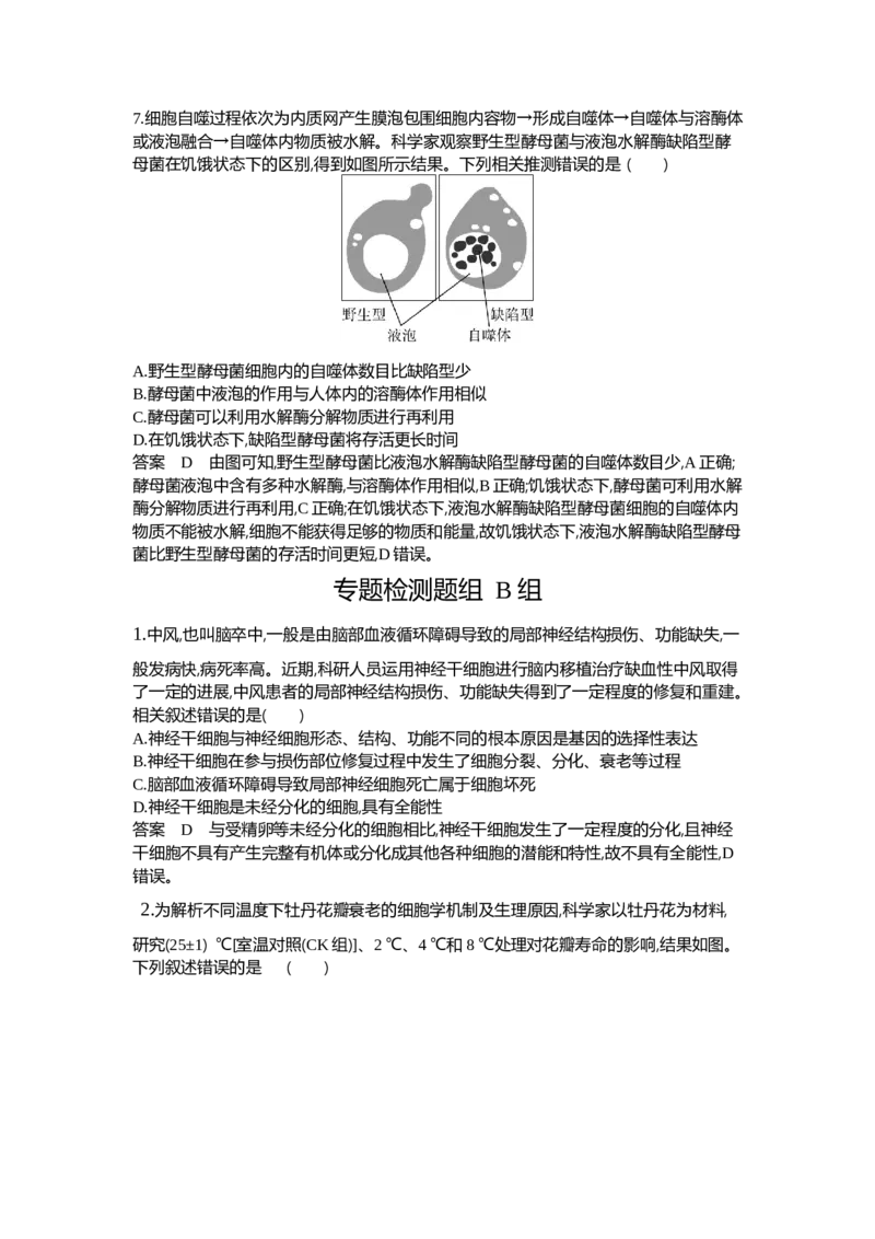 《1_08-专题八细胞的分化、衰老和死亡_2024版教学资源包_2024版.新高考版生物.5·3A版_8_专题八细胞的分化、衰老和死亡_6_专题检测》第3页预览