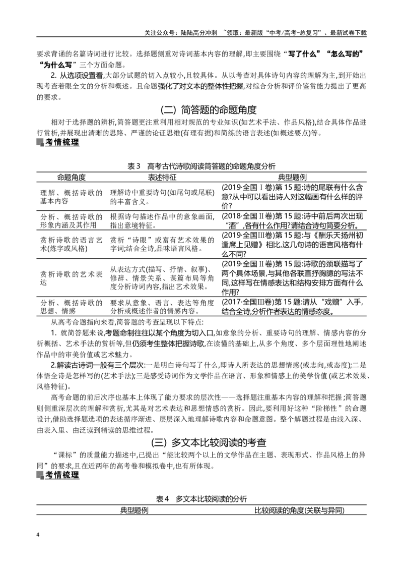 《跟着真题悉考法古代诗歌阅读高考命题探究-（全国通用）_专项复习_2024年_2024年高考语文专题探究与实战演练考点真题写作全国通用_资料》第4页预览
