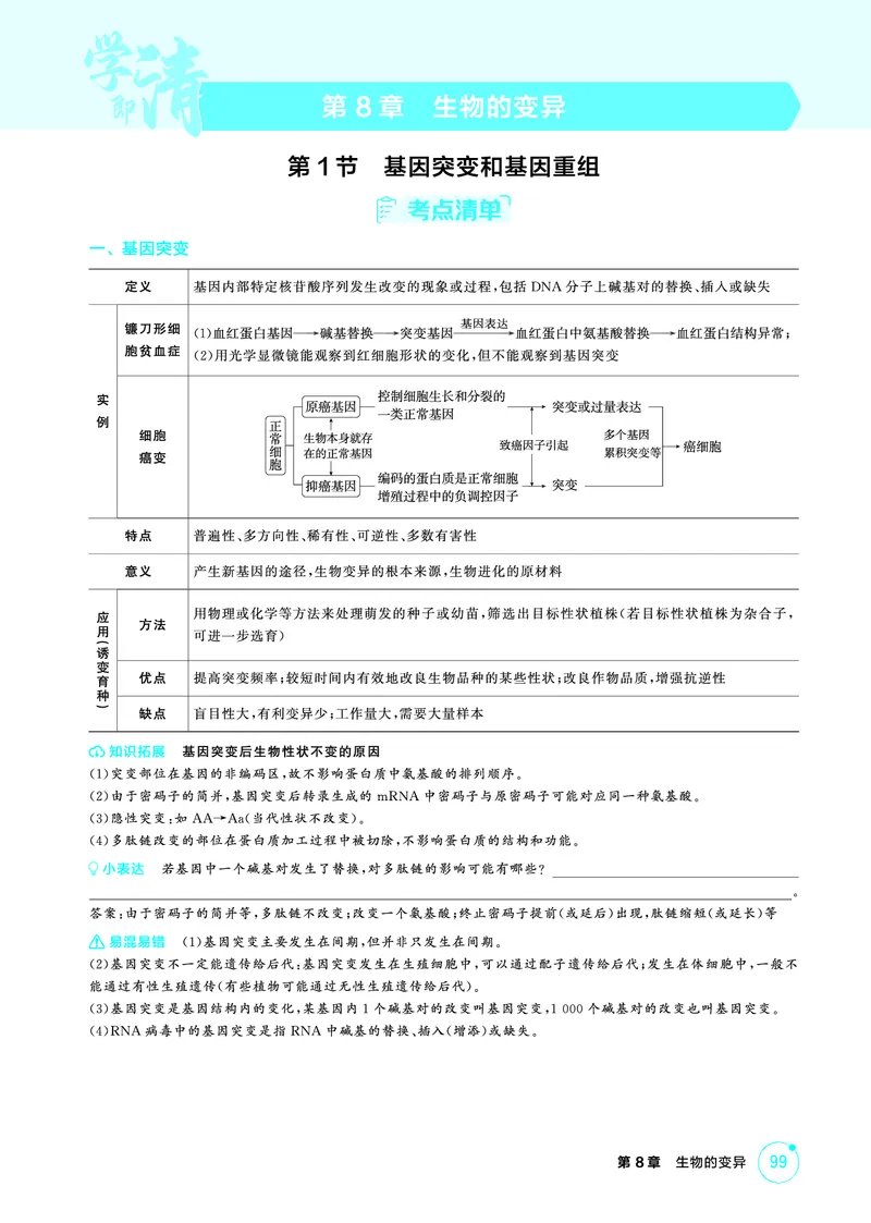 《1_精讲册-第8章生物的变异_2026版教学资源包_202653高考总复习A版_浙江版_2026版.浙江版.选考总复习.生物.5·3A版_第2部分遗传与进化_第8章生物的变异_2_精讲册PDF》第1页预览