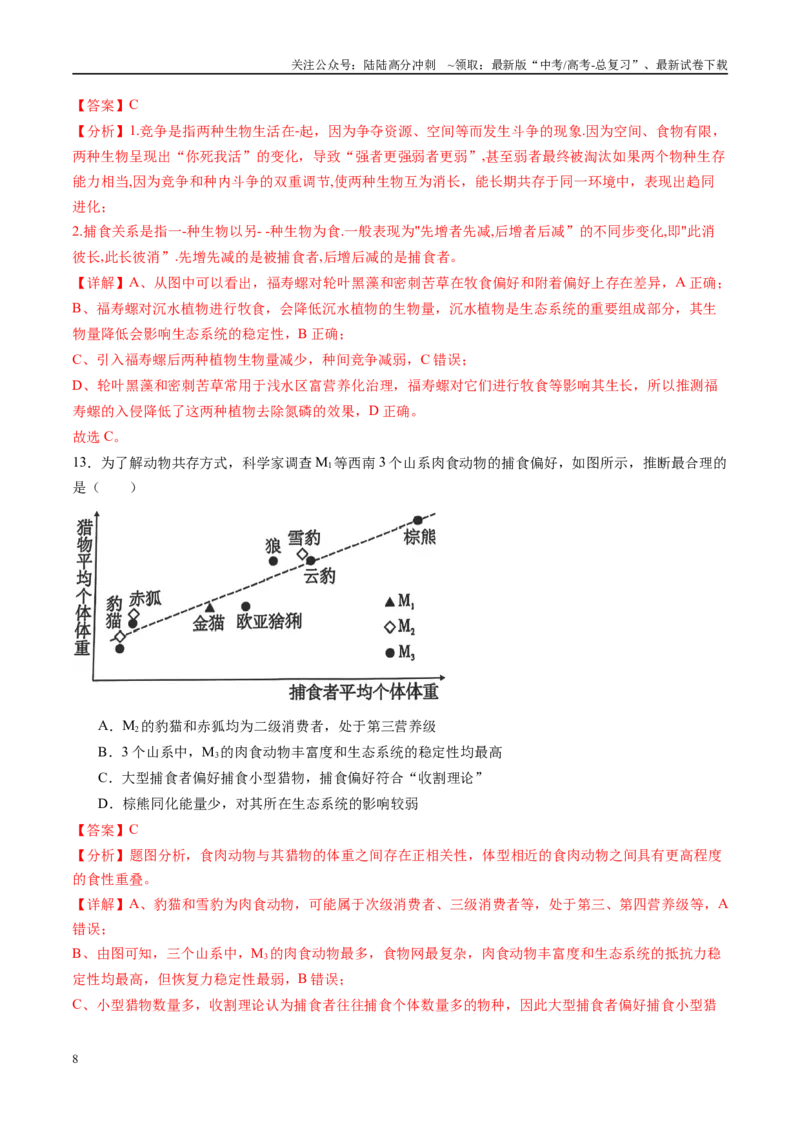 《第九单元生物与环境（测试）（教师版)_06-生物-高考总复习_一轮复习_2025年_2025年新高考生物一轮复习讲义PPT知识点习题训_资料_第九单元生物与环境》第8页预览