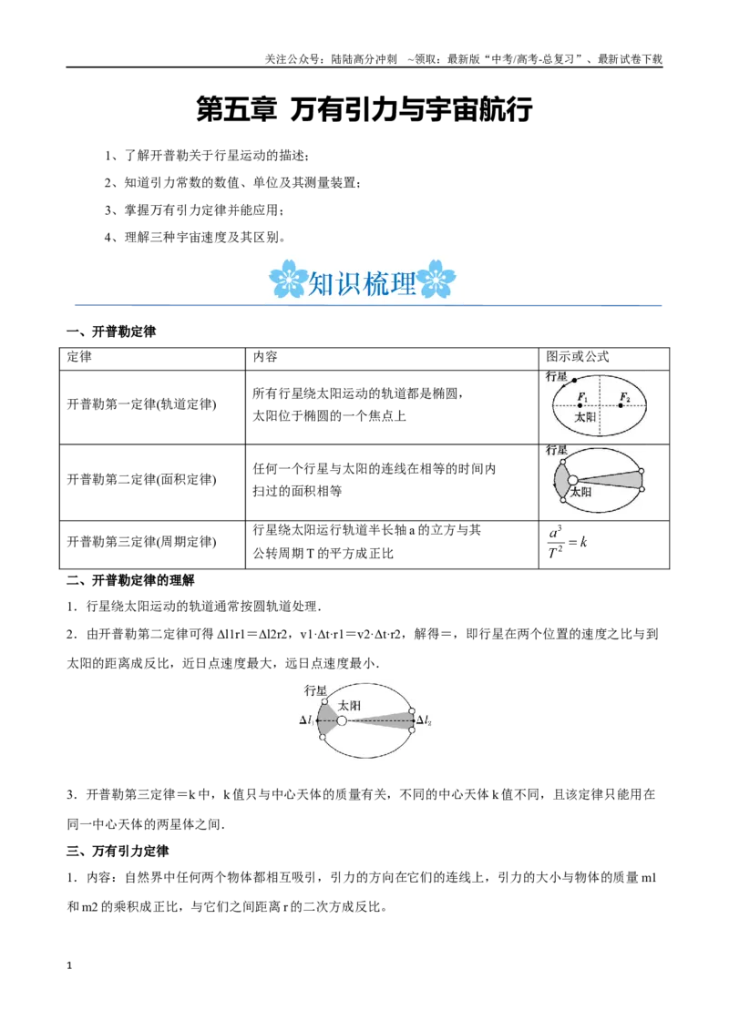 《第五章万有引力与宇宙航行（解析版）_04-物理-高考总复习_一轮复习_2024年_2024年高考物理一轮复习讲义知识点梳理重难点复习_资料》第1页预览