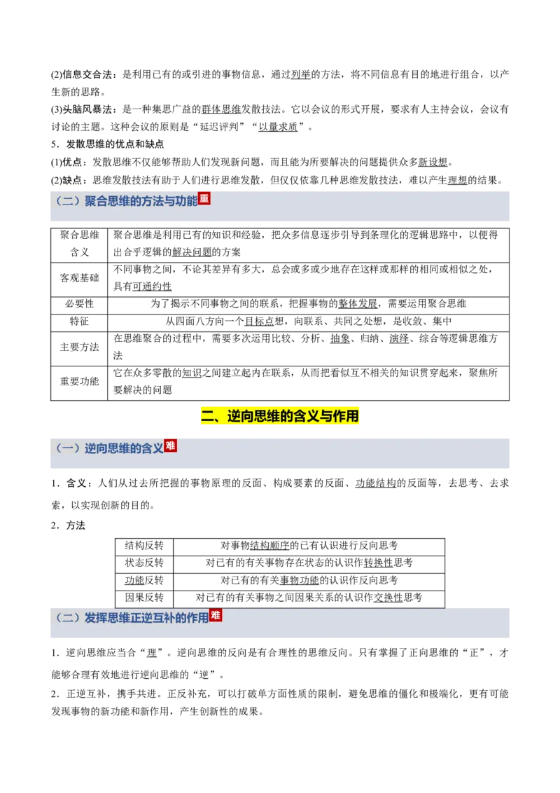《第四单元提高创新思维能力（知识清单）（全国通用）_zheng治_2026年_2026年高考政治一轮复习知识清单（全国通用）-G56_2026版》第5页预览