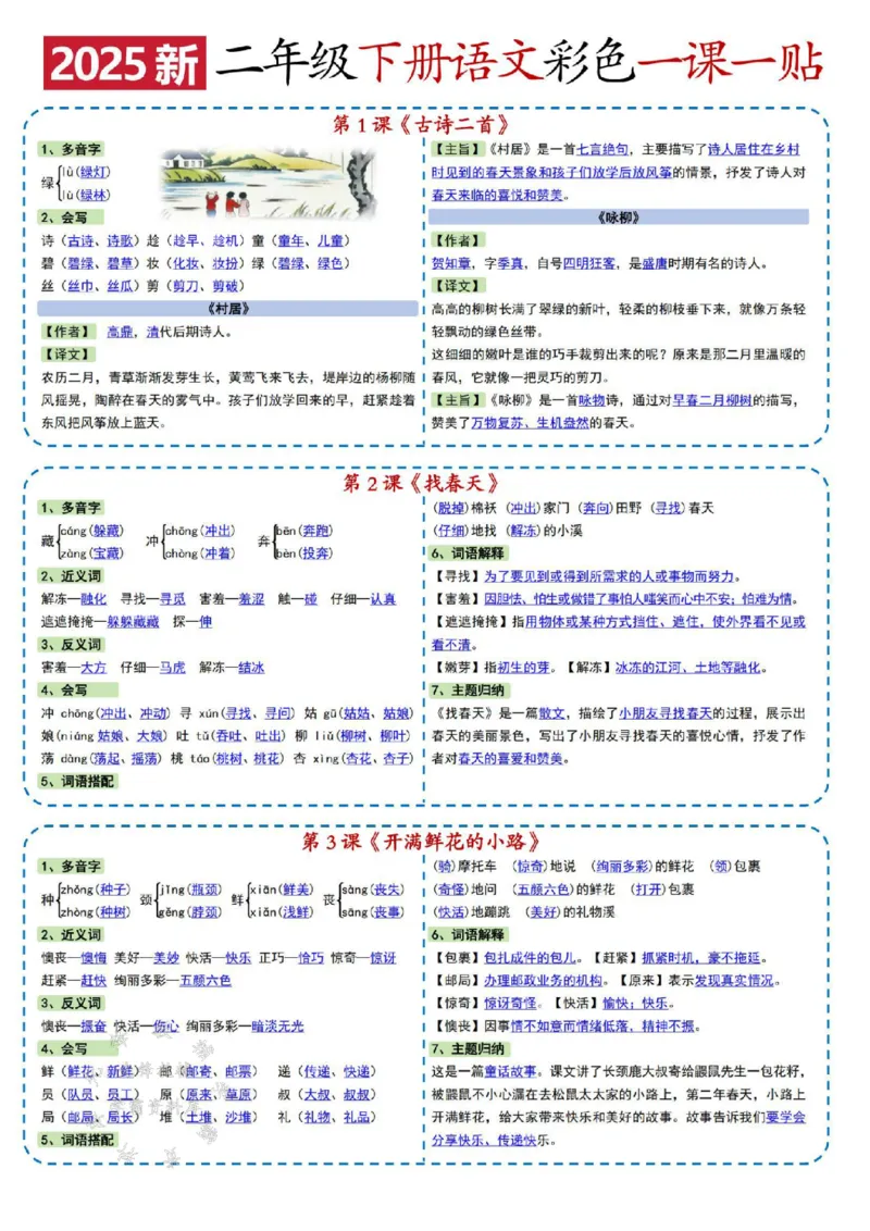《二年级下册语文彩色一课一贴SY(2)_2年级下册同步教辅_2下-语文_二下语文-课课练+课课贴》第1页预览