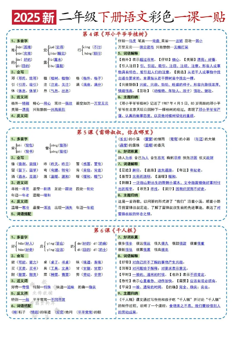 《二年级下册语文彩色一课一贴SY(2)_2年级下册同步教辅_2下-语文_二下语文-课课练+课课贴》第2页预览