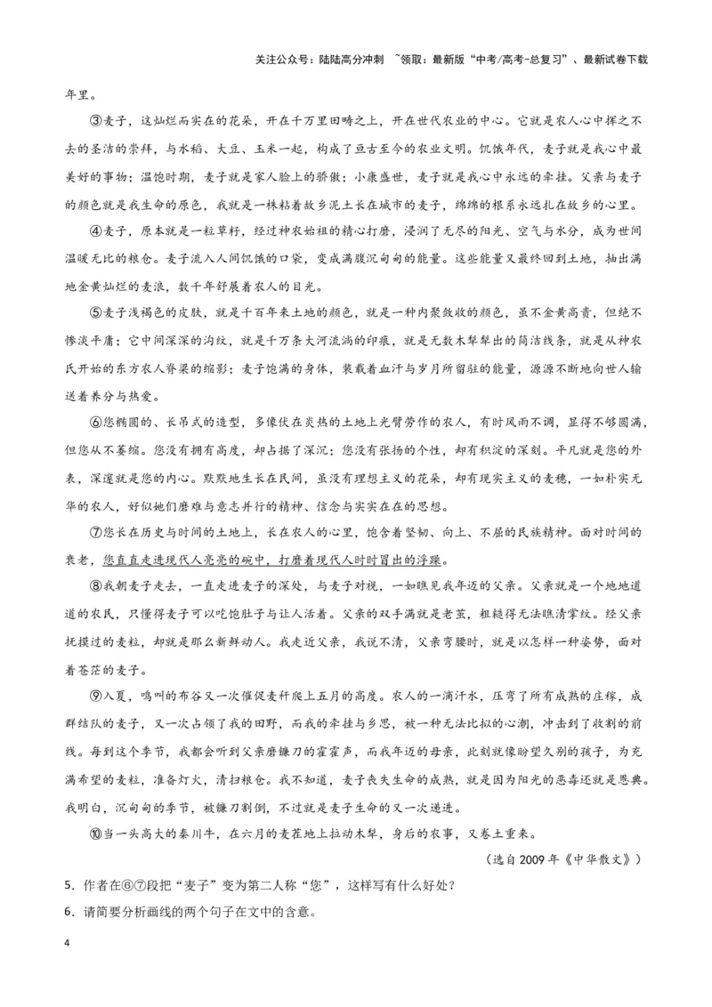 《题型13现代文阅读II抒情性散文（巩固训练）（解析版）_专项复习_2024年_2024年高考语文常考题型练习题训练巩固试题专练习_资料》第4页预览