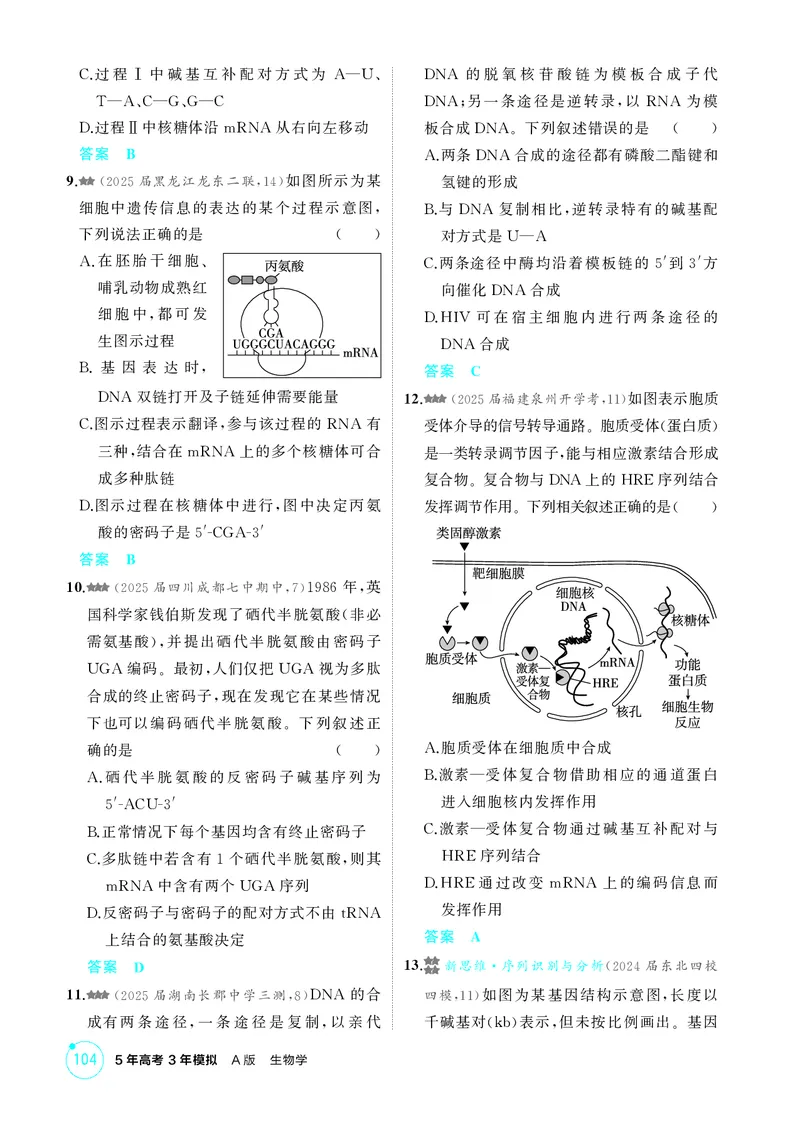 《1_精练册第10章基因的表达_2026版教学资源包_202653高考总复习A版_新高考_生物_教师A版2026年.新高考版.生物.53_第2部分遗传与进化_第10章基因的表达_4_PDF教参电子书》第3页预览