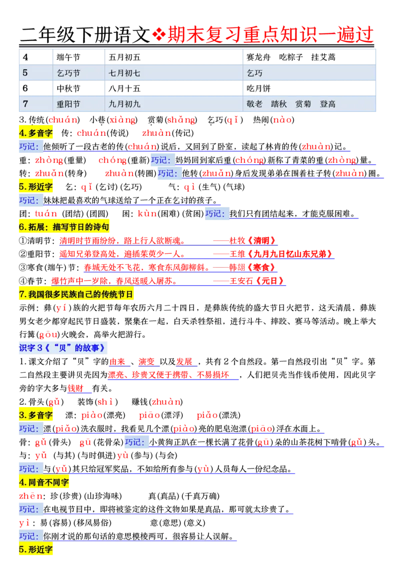 《二年级（下）语文期末复习重点知识一遍过_2年级下册同步教辅_2下-语文_二下语文-重点必备资料》第8页预览