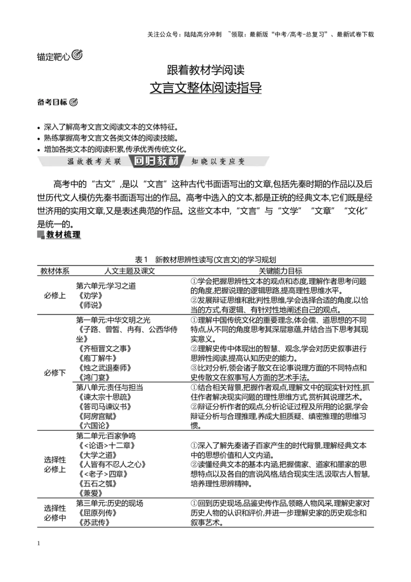 《跟着教材学阅读文言文整体阅读指导-（全国通用）_专项复习_2024年_2024年高考语文专题探究与实战演练考点真题写作全国通用_资料》第1页预览