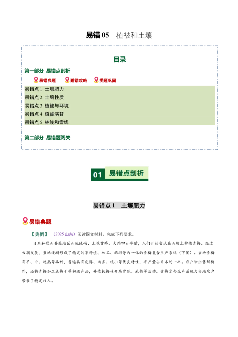 《易错05植被和土壤（教师版）_地理_2026年-地理高考专项复习_2026年高考地理重难点讲义专练（新高考通用）-G102_2026版》第1页预览