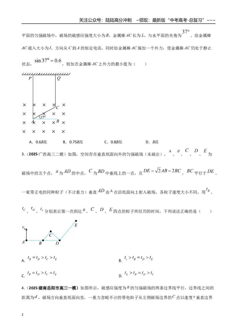 《第十一章磁场（综合训练）（湖南通用）（学生版）_04-物理-高考总复习_一轮复习_2026年-物理高考一轮复习_2026年高考物理一轮课件+讲义+练习（湖南专用）-G331》第2页预览
