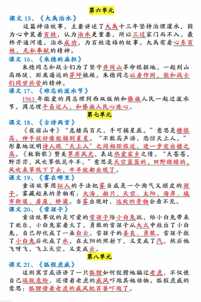 《二年级语文上册中心思想汇总(1)_2年级上册同步教辅_2上-语文_二上语文-期中+期末复习》第4页预览