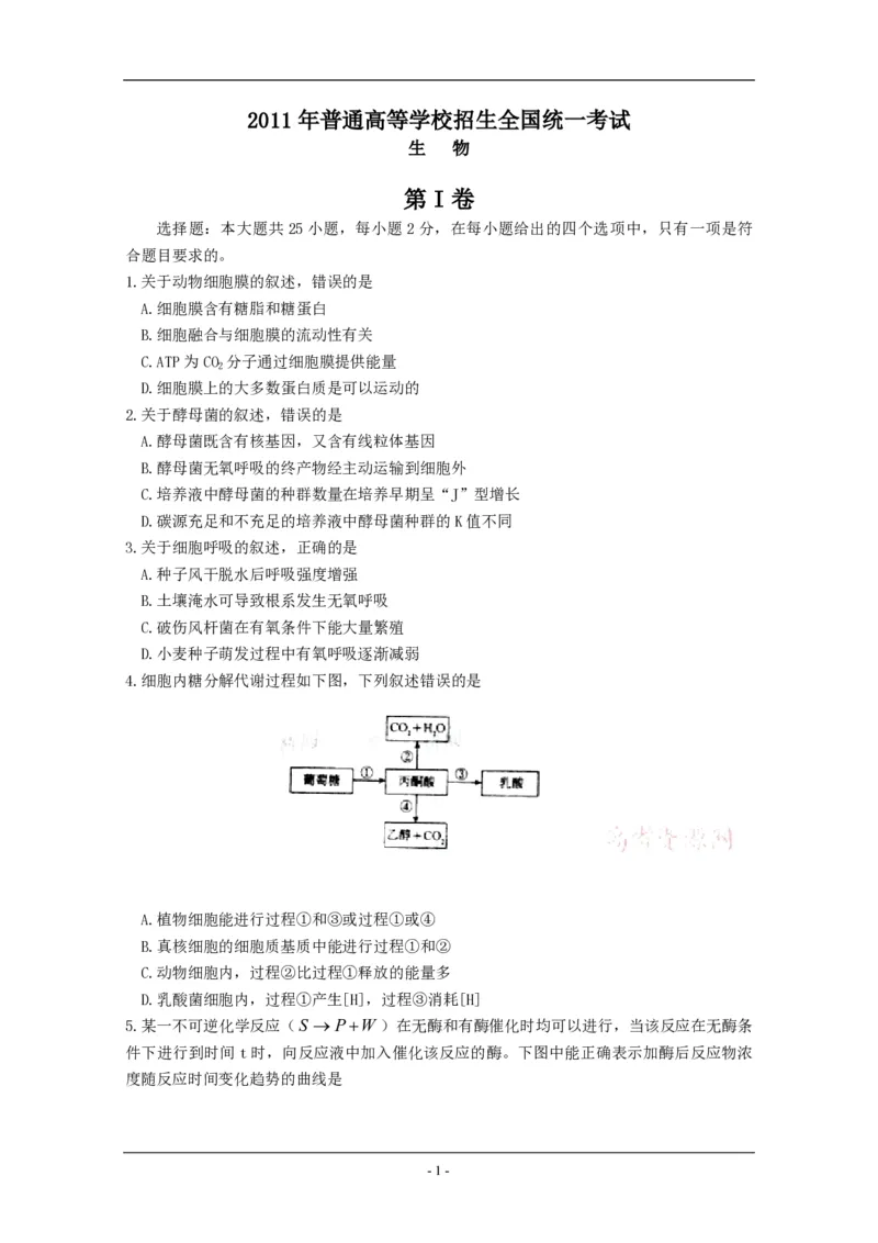《2011年高考海南卷生物（原卷版）(1)_高考一二三轮复习_生物_2027年高考生物专项_2008年-2026年生物高考真题-G427_2008-2020年高考_地方卷_海南高考生物08-20_A4word版_PDF版（赠送）》第1页预览