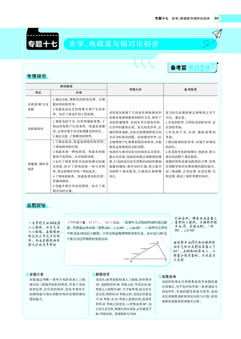 《专题十七　光学、电磁波与相对论初步_2022版教学资源包_五年高考三年模拟_2022版新高考版选考总复习物理5·3A版_专题十七光学、电磁波与相对论初步_专题PDF_专题PDF_专题电子书》第1页预览