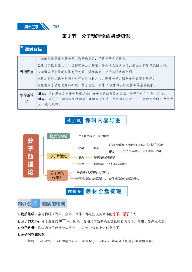《13.2分子动理论的初步知识（讲义）（解析版）_2026秋初中教辅合集_2027学科网&_上好课2026-2027九全物理《同步备课系列》（人教版）26.7》第1页预览