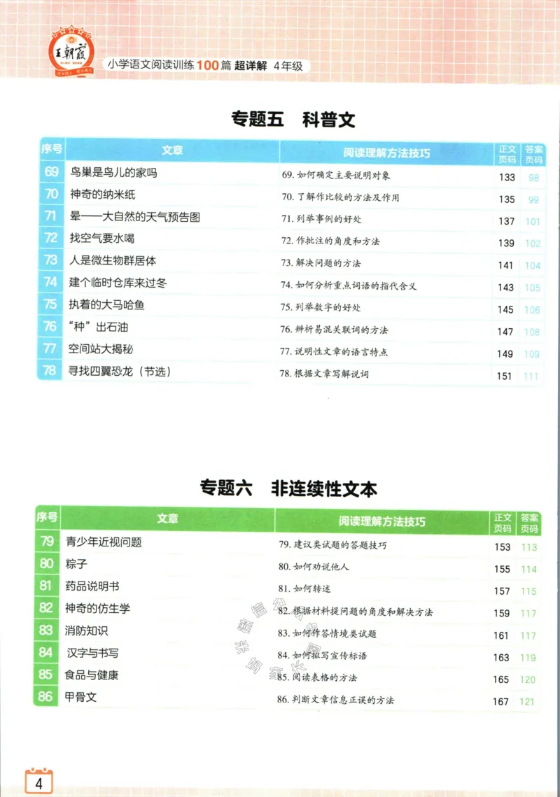 《062.王朝霞小学语文阅读训练100篇四年级（有答案）公众号：米妈家长圈_小学1-6年级全科全套_1-6年级全科下册_四年级_其他补充资料_语文资料》第6页预览