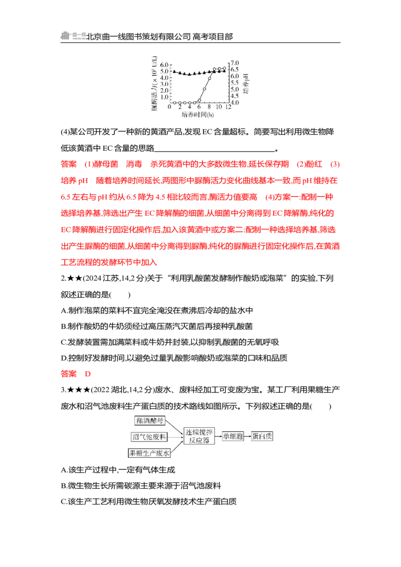 《1_精练册Word-第22章　发酵工程_2026版教学资源包_202653高考总复习A版_湖南版_2026版.湖南版.选考总复习.生物.5·3A版_第5部分生物技术与工程_第22章发酵工程_3_习题WORD》第2页预览