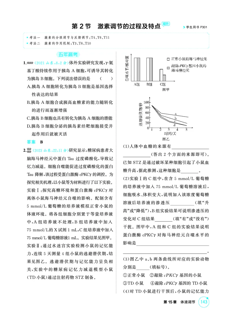 《1_精练册PDF-第15章体液调节_2026版教学资源包_202653高考总复习A版_山东版_2026版.山东版.选考总复习.生物.5·3A版_第3部分稳态与调节_第15章体液调节_1_精练册PDF》第4页预览