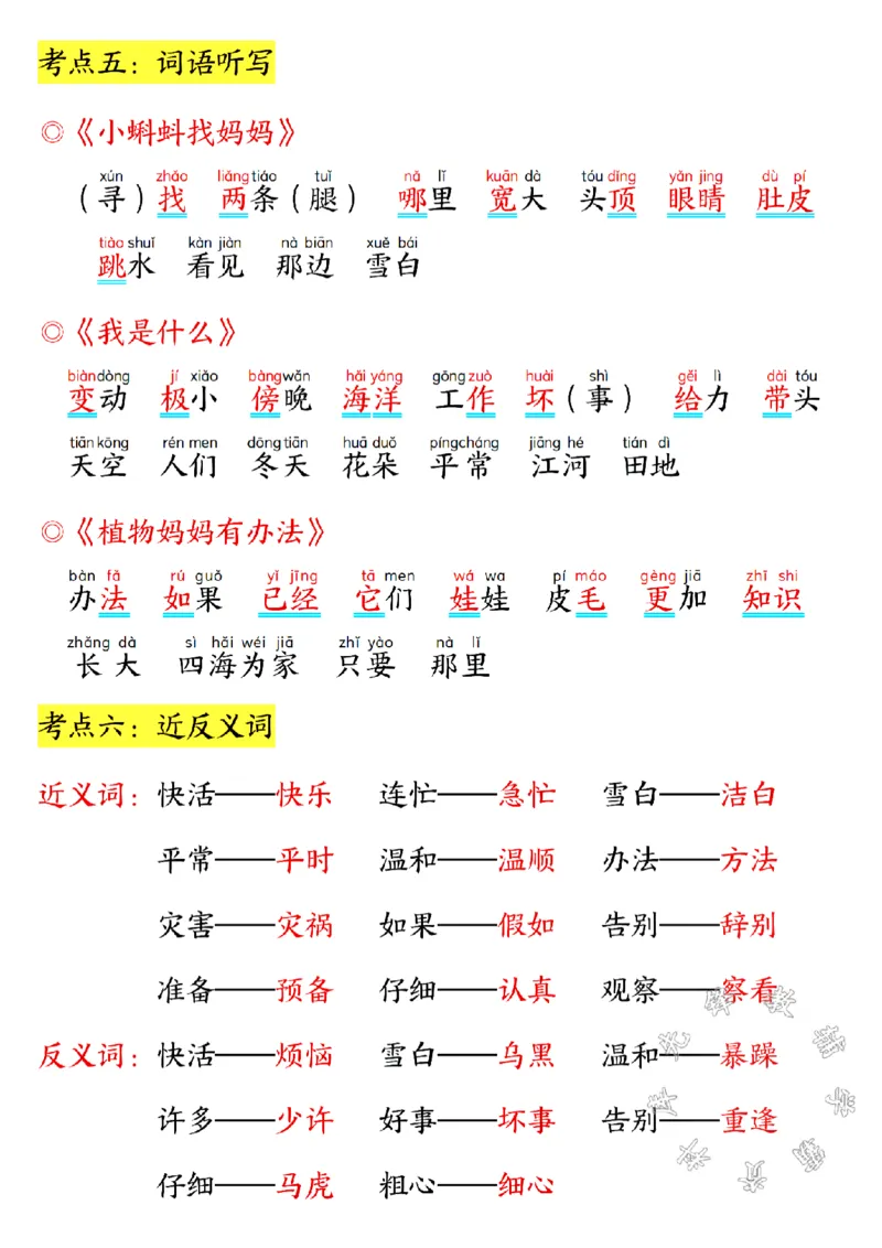 《二年级上册语文1-3单元高频考点梳理SY_2年级上册同步教辅_2上-语文_二上语文-核心考点》第3页预览