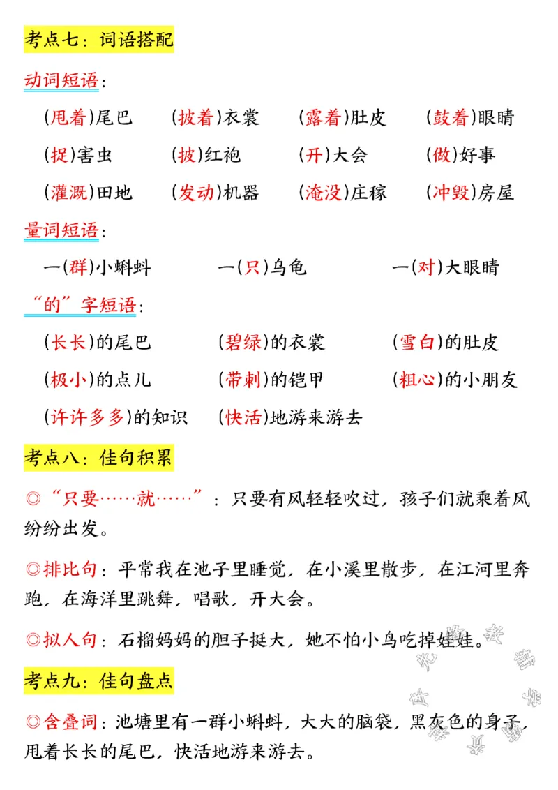 《二年级上册语文1-3单元高频考点梳理SY_2年级上册同步教辅_2上-语文_二上语文-核心考点》第4页预览
