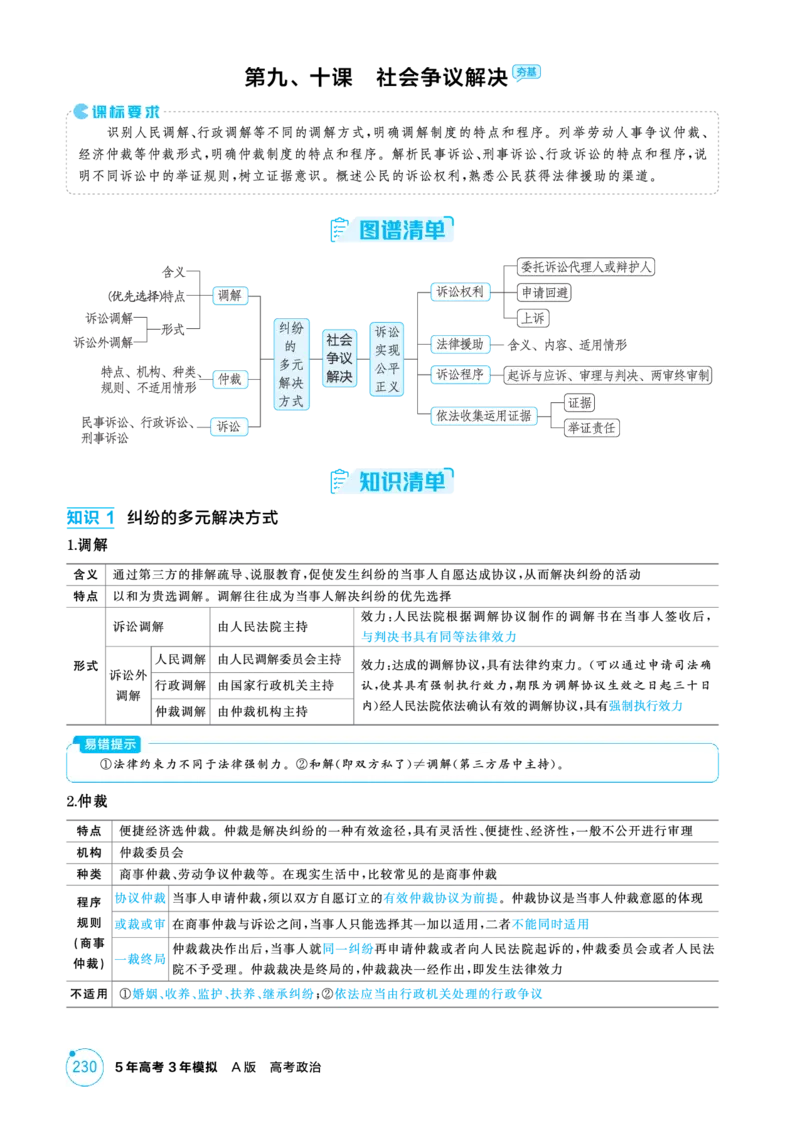 《1_精讲册PDF-第九、十课社会争议解决_2026版教学资源包_202653高考总复习A版_江苏版_2026版.江苏版.选考总复习.政治.5·3A版_一、图书电子教参_选择性必修2法律与生活_2_精讲册PDF》第1页预览