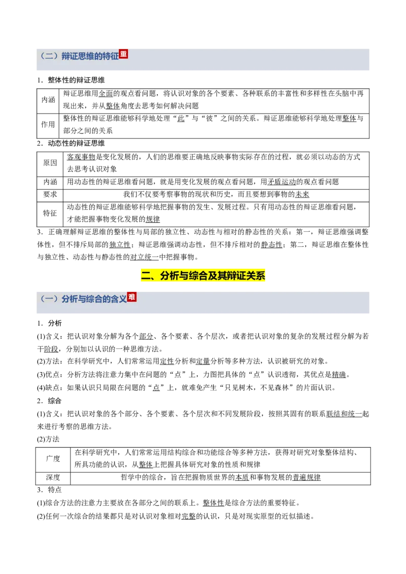 《第三单元运用辩证思维方法（知识清单）（全国通用）_zheng治_2026年_2026年高考政治一轮复习讲义+练习+课件（新教材新高考）-G55_2026版_选择性必修3逻辑与思维》第3页预览
