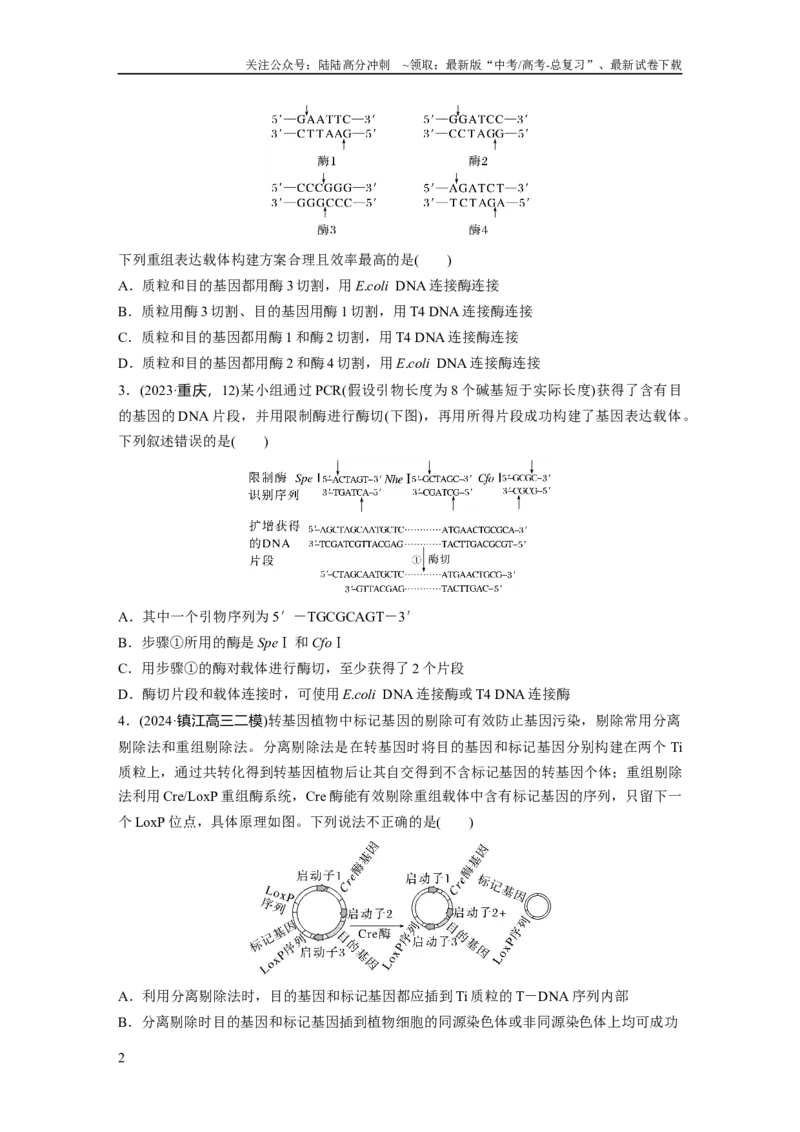 《第十单元　课时练61　基因工程的基本工具和基本操作程序_06-生物-高考总复习_一轮复习_2025年_2025年大一轮复习讲义人教版生物_资料_1-资料_大一轮复习讲义学生专用_2025一轮复习73练》第2页预览