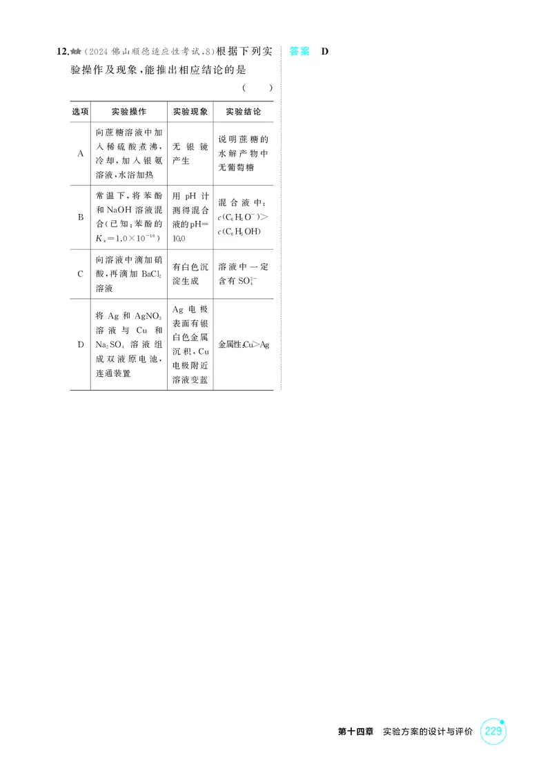 《1_精练册-第十四章　实验方案的设计与评价_2026版教学资源包_202653高考总复习A版_广东版_2026版.广东版.选考总复习.化学.5·3A版_二、教师用书PDF_第十四章实验方案的设计与评价》第8页预览