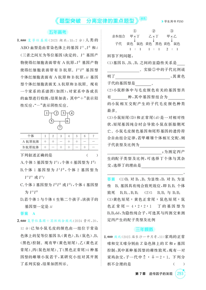 《1_精练册-第7章遗传因子的发现_2026版教学资源包_202653高考总复习A版_湖南版_2026版.湖南版.选考总复习.生物.5·3A版_第2部分遗传与进化_第7章遗传因子的发现_4_PDF教参电子书》第4页预览