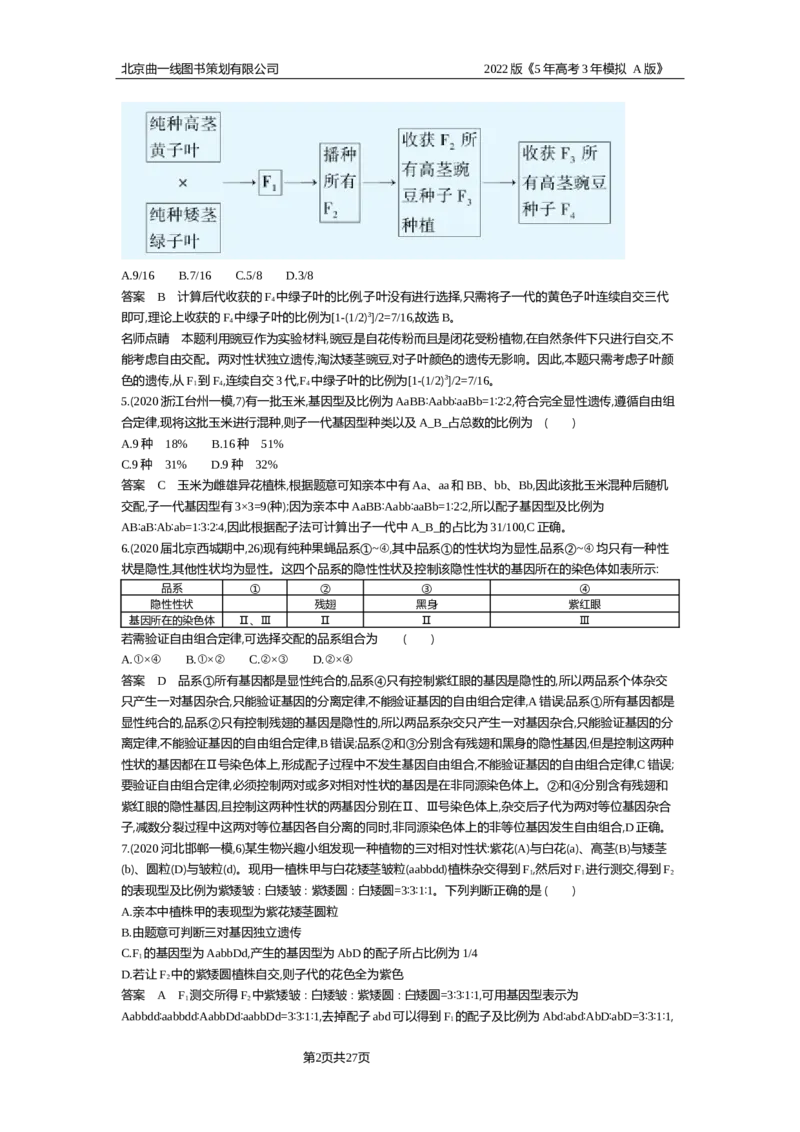 《专题资料包_2022版教学资源包_五年高考三年模拟_2022版新高考版选考总复习生物5·3A版_0125143739_专题11基因的自由组合定律_专题资料包_专题检测_专题资料包》第2页预览