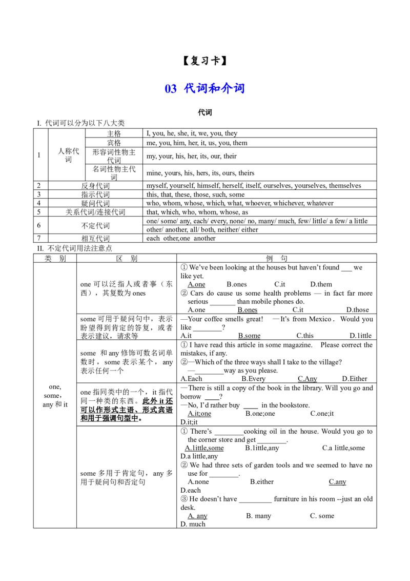 《03代词和介词(复习卡)-2024年高考英语一轮复习语法能力突破必备(PPT+复习卡+精练题)(通用版)_英语(2)_一轮复习_2024年_2024高考英语一轮复习语法能力突破PPT复习卡精练题_资料》第1页预览