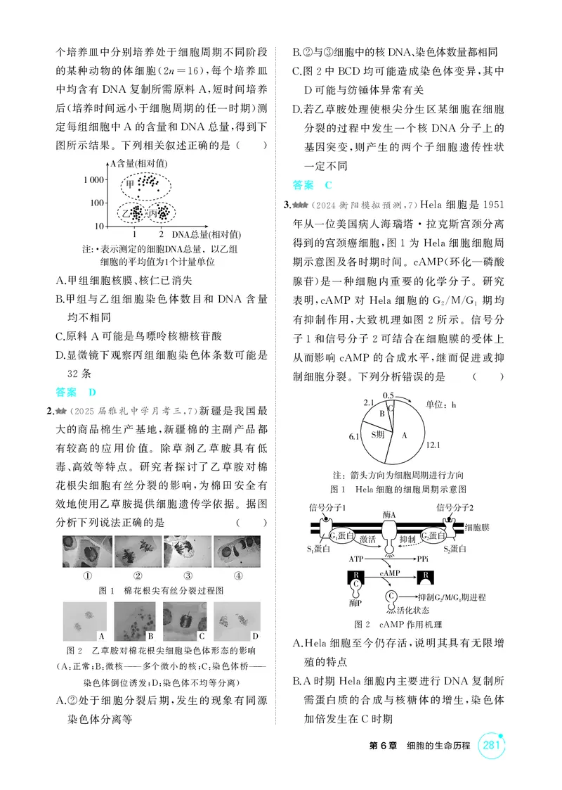 《1_精练册-第6章细胞的生命历程_2026版教学资源包_202653高考总复习A版_湖南版_2026版.湖南版.选考总复习.生物.5·3A版_第1部分分子与细胞_第6章细胞的生命历程_4_PDF教参电子书》第3页预览