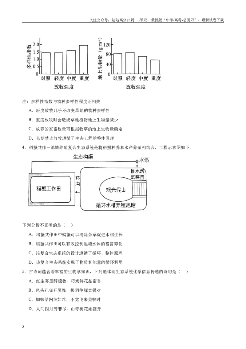《选择性必修2生物与环境必刷卷02（原卷版）_06-生物-高考总复习_一轮复习_2024年_2024年高考生物一轮复习收官必刷卷（新教材新高考）_资料》第2页预览