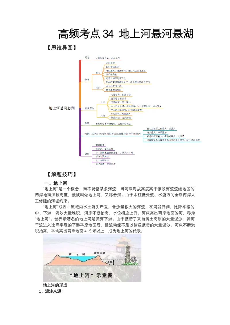 《高频考点34地上河悬河悬湖_地理_2026年-地理高考专项复习_42026年高考地理高频考点专项突破思维导图+解题技巧+专项突破》第1页预览