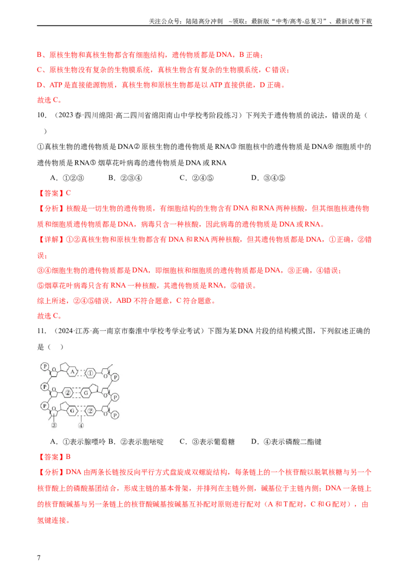 《第六单元遗传的物质基础（测试）（解析版）_06-生物-高考总复习_一轮复习_2024年_2024年高考生物一轮复习讲练测(课件+讲义+练习)（新高考）_单元测试》第7页预览