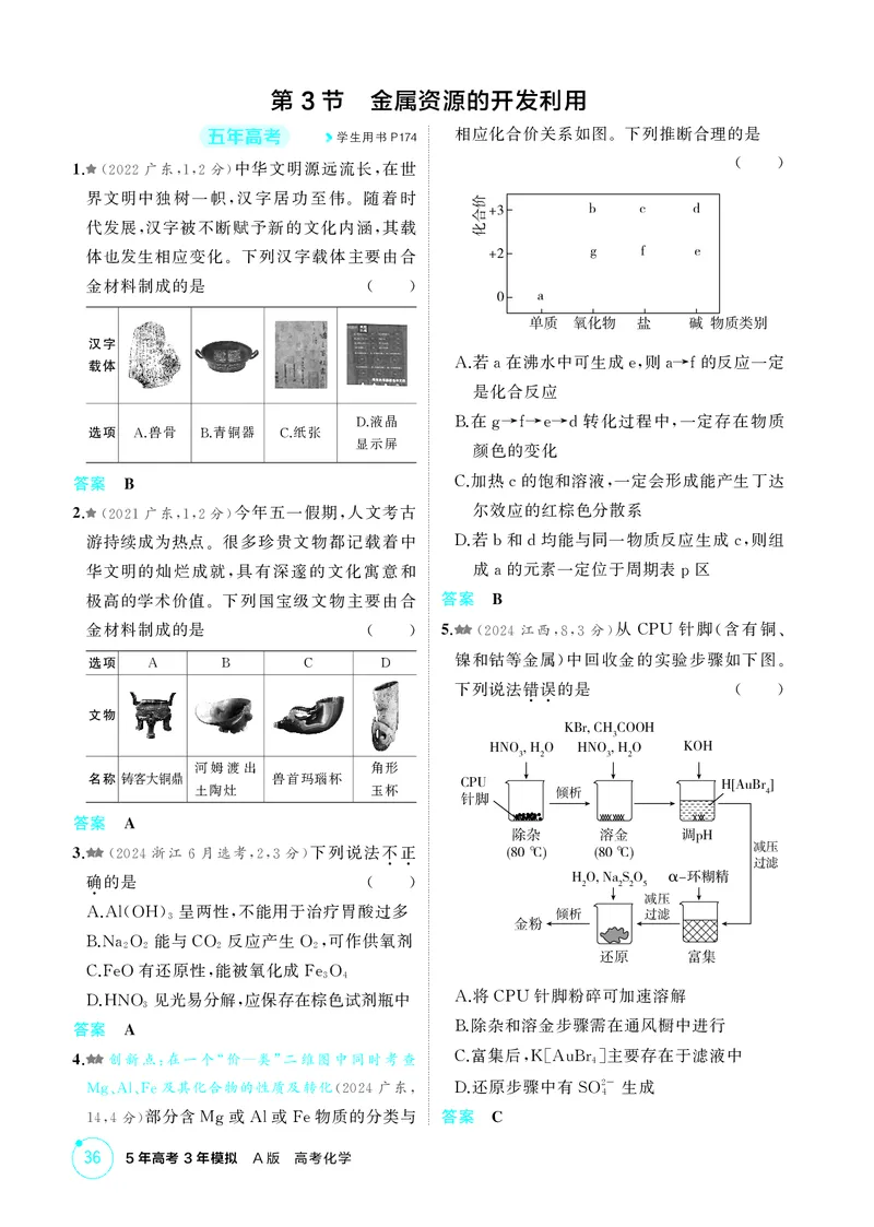 《1_精练册-第三章　金属及其化合物_2026版教学资源包_202653高考总复习A版_广东版_2026版.广东版.选考总复习.化学.5·3A版_二、教师用书PDF_第三章金属及其化合物_1_专题资料包》第4页预览
